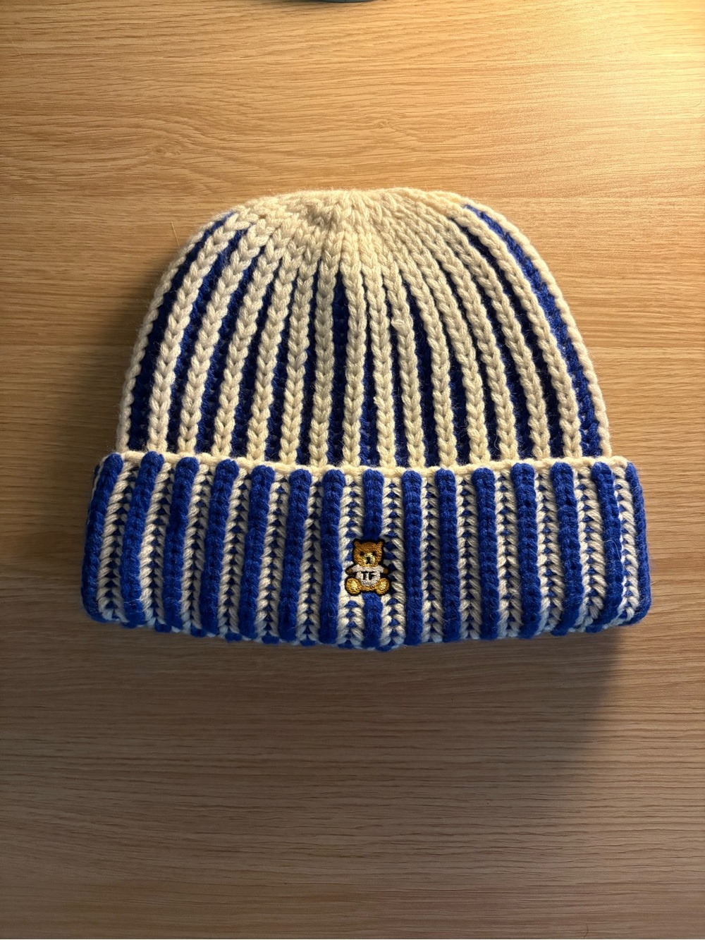 Teddy Fresh Blue + White Striped Knit Beanie Hat